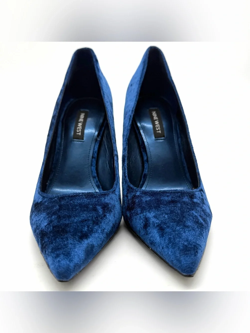 Nine West 7M Blue Velvet Stiletto Pointed Toe Pumps for Women Slip On Solid